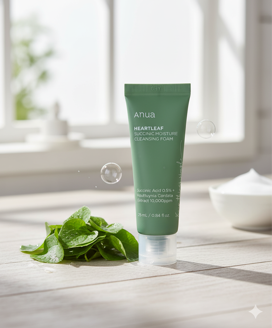 Anua Heartleaf Succinic Moisture Cleansing Foam 25ml Face Wash, Blackhead Remover, Korean Skincare