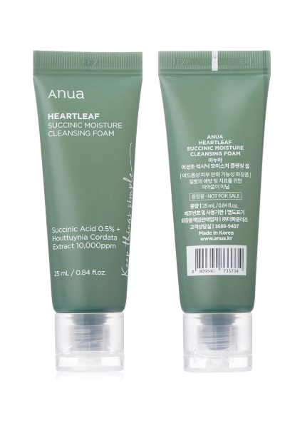 Anua Heartleaf Succinic Moisture Cleansing Foam 25ml Face Wash, Blackhead Remover, Korean Skincare